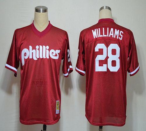 Mitchell And Ness 1991 Phillies #28 Mitch Williams Red Stitched MLB Jersey - Click Image to Close
